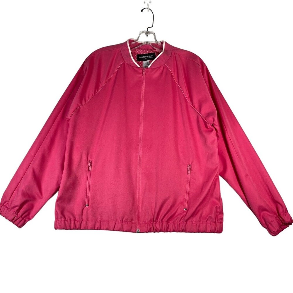 Sag Harbor Sport In Action Womens Track Jacket Size L Pink Full Zip‎ Pockets